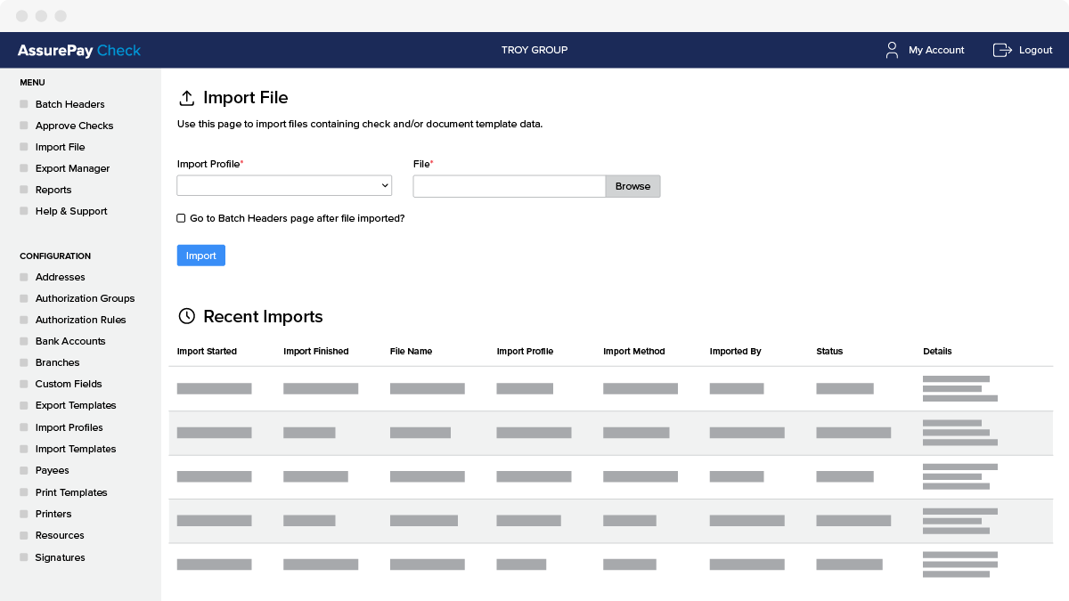 برنامج AssurePay-Check-Check-Software-Screen