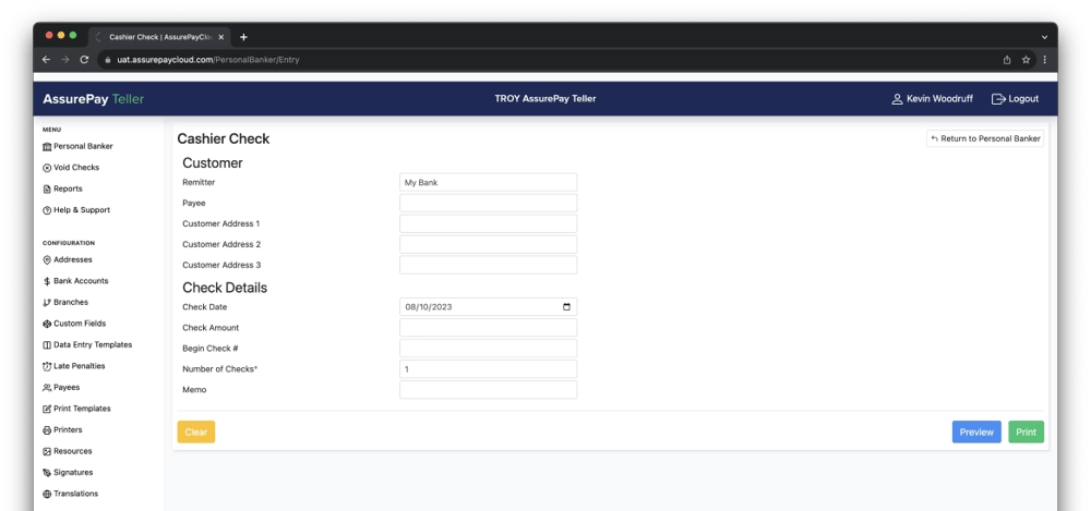 شاشة تطبيق الصراف AssurePay Teller 