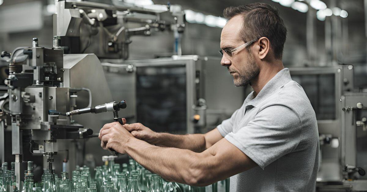 Man printing with ink on top of glass bottle caps